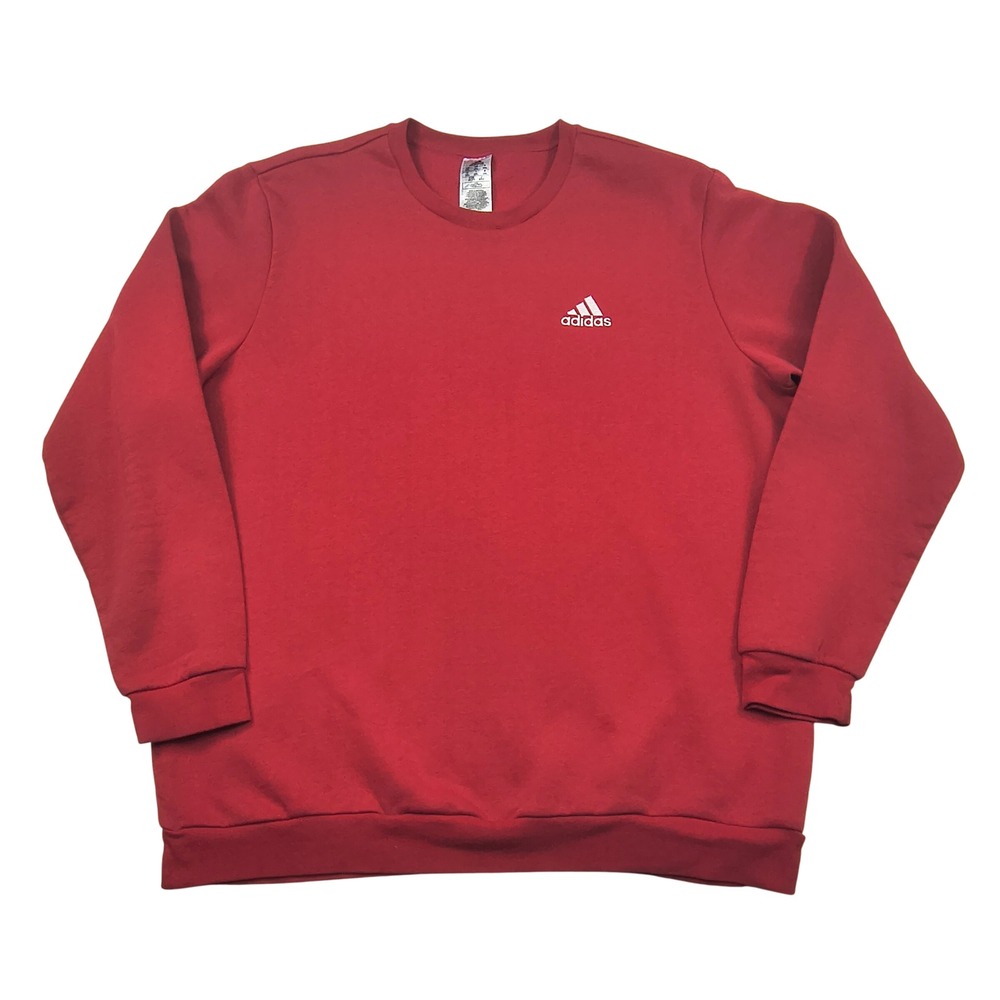 Adidas Mens Crewneck Sweatshirt Red Embroidered Logo Size 2XL Long Sleeve 569